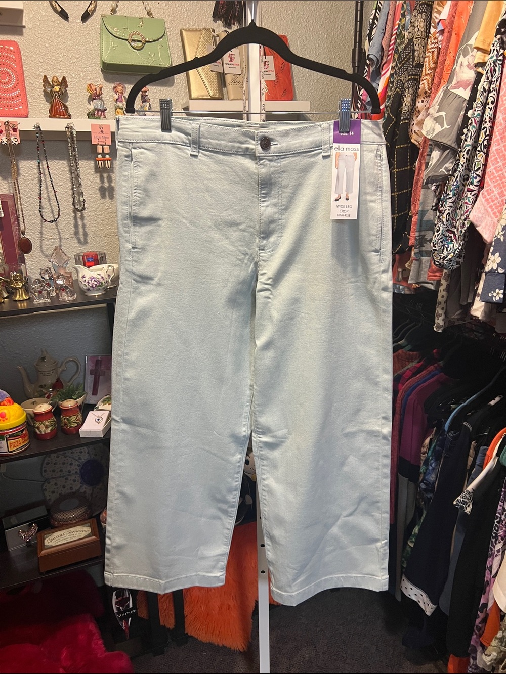 Ella Moss Pale Blue Cropped Wide-Leg Jeans